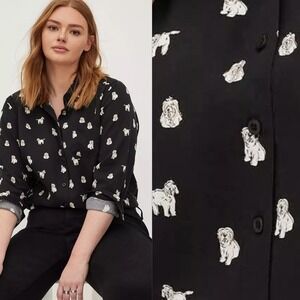 Torrid‎ Black Dog Print Button Up Shirt Top Womens Size 2X Novelty Long Sleeve